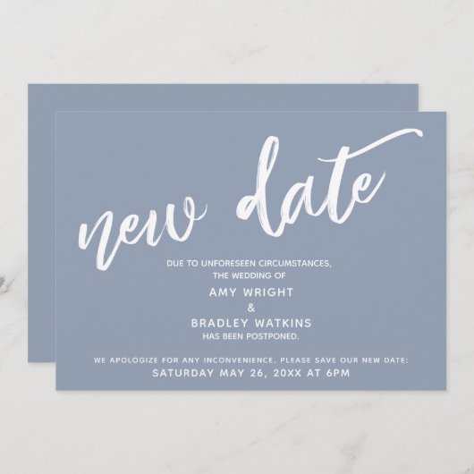 Invitation Écriture manuscrite Report de mariage Nouvelle dat (Devant / Derrière)