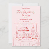 Invitation Écriture manuscrite rose et rouge Thanksgiving (Devant)