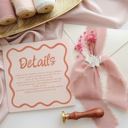 Invitation Écriture manuscrite rose et rouge Vague Détails du