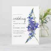 Invitation Écriture manuscrite violet bleu mariage floral (Debout devant)