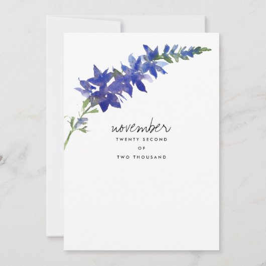 Invitation Écriture manuscrite violet bleu mariage floral (Dos)