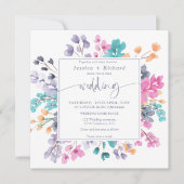 Invitation Écriture mariage moderne à fleurs lavande rose (Devant)