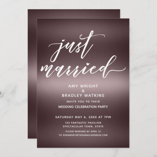 Invitation Écriture Minimale Mariée Juste Sur Or Rose (Devant / Derrière)