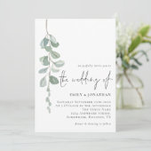 Invitation Écriture minimaliste Eucalyptus Mariage (Debout devant)