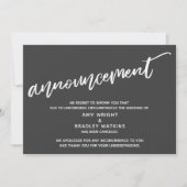 Invitation Écriture moderne Annulation de mariage Gris foncé (Devant)