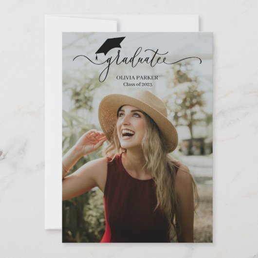 Invitation Écriture moderne Diplôme 2 Photo Graduate (Devant)