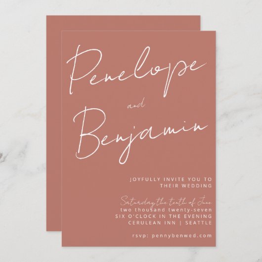 Invitation Écriture moderne écriture manuscrite Mariage en te (Devant / Derrière)