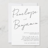 Invitation Écriture moderne Mariage noir blanc tout en un (Devant)