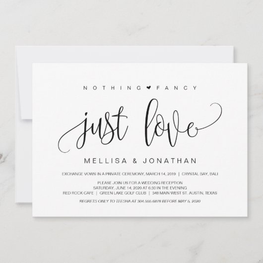 Invitation Écriture moderne, noir, fuite amoureuse de mariage (Devant)