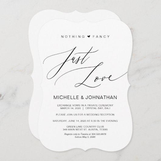 Invitation Écriture moderne, noir, réception de mariage en fu (Devant / Derrière)