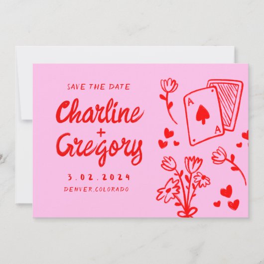 Invitation Écriture moderne rose et rouge Mariage Enregistrer (Devant)