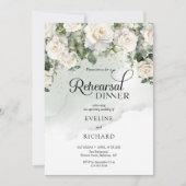 Invitation Écriture moderne roses blanches et répétition d'or (Devant)