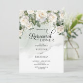 Invitation Écriture moderne roses blanches et répétition d'or (Debout devant)