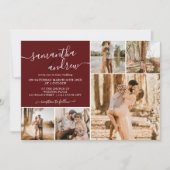 Invitation Écriture moderne rouge bordeaux 6 photos mariage (Devant)