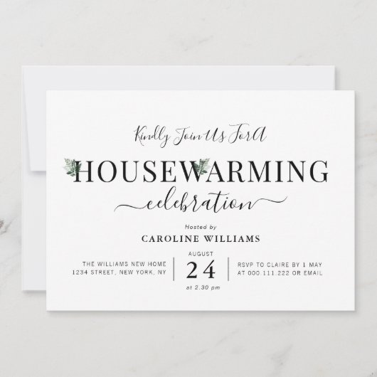 Invitation écriture moderne verdure fête de réchauffage (Devant)