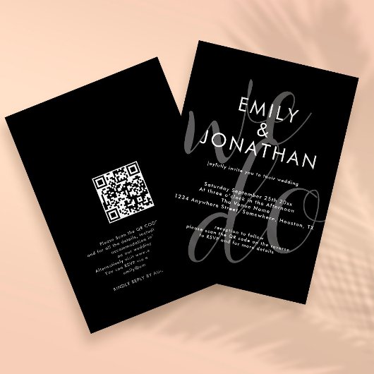 Invitation Écriture moderne We Do Overlay QR Code Mariage Noi
