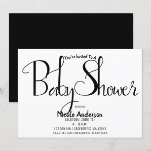 Invitation Écriture noire, fête de baby shower moderne et min