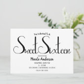 Invitation Écriture noire moderne minimale fête de seize ans  (Debout devant)