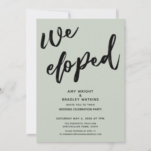 Invitation Écriture Nous Avons Elopé Mariage Réception Sage V (Devant)