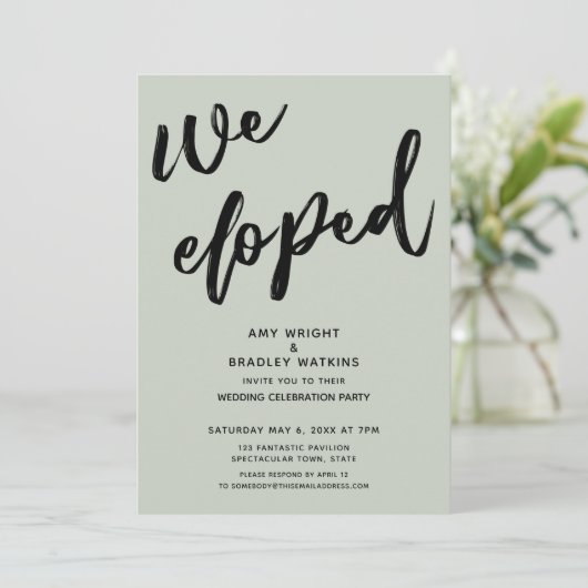 Invitation Écriture Nous Avons Elopé Mariage Réception Sage V (Debout devant)
