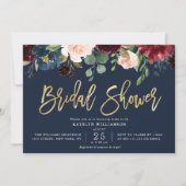 Invitation Ecriture or marine bleu floral nuptiale (Devant)