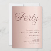 Invitation Écriture or rose luxe 40e anniversaire (Devant)