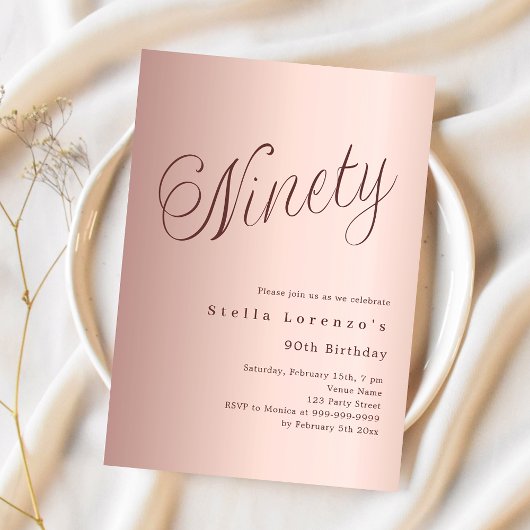 Invitation Écriture or rose luxe 90e anniversaire