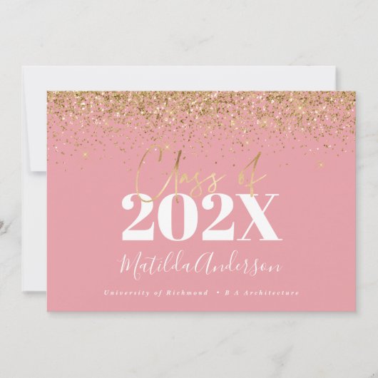 Invitation écriture or rose moderne élégance graduation (Devant)