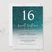 Invitation Écriture parties scintillant turquoise chic Sweet (Devant)