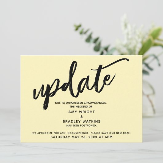 Invitation Écriture Posée Mariage Pale Yellow Card (Debout devant)