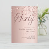Invitation Écriture rose or étoiles luxe 60e anniversaire (Debout devant)