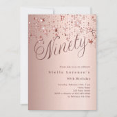 Invitation Écriture rose or étoiles luxe 90e anniversaire (Devant)