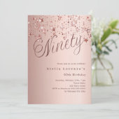 Invitation Écriture rose or étoiles luxe 90e anniversaire (Debout devant)