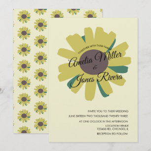 Invitation Écriture Tournesol Verdure Jaune Mariage Rustique