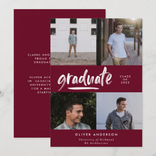 Invitation Écriture verte moderne 4 photo graduation bordeaux