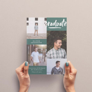 Invitation Écriture verte moderne 4 photo graduation design