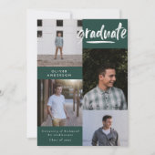 Invitation Écriture verte moderne 4 photo graduation design (Devant)