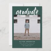 Invitation Écriture verte moderne photo graduation élégante (Devant)