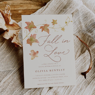 Invitation Ecru "Fall in Love" Automne Feuilles Fête des mari