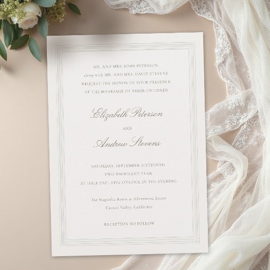 Invitation Ecru Formal Romance Classic Triple Frame 2 Wedding