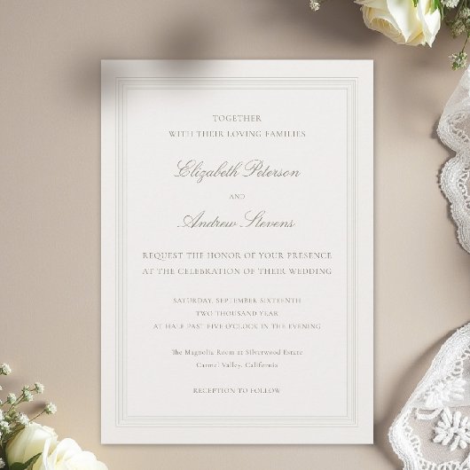 Invitation Ecru Formal Romance Modern Classic Triple Wedding