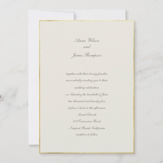 Invitation Ecru Gold Simple Élégant Mariage traditionnel (Devant)