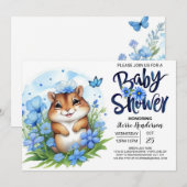 Invitation Écureuil doux Floral Blue Boy Baby shower (Devant / Derrière)