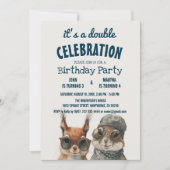 Invitation Écureuil et lapin Enfants Double fête d'anniversai (Devant)