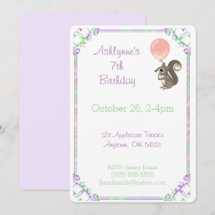 Invitation Écureuil Fluffy avec ballon rose Anniversaire pers