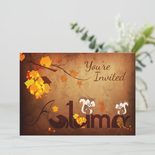 Invitation Écureuil mignon Automne Automne Anniversaire Invit (Debout devant)