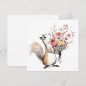 Invitation Écureuil mignon avec bouquet de fleurs (Devant / Derrière)