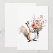 Invitation Écureuil mignon avec bouquet de fleurs (Devant / Derrière)