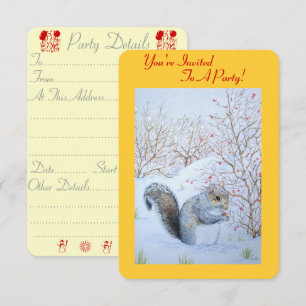 Invitation écureuil mignon scène de neige fête de Noël