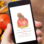 Invitation Écureuil sur l'aquarelle Citrouille Thanksgiving